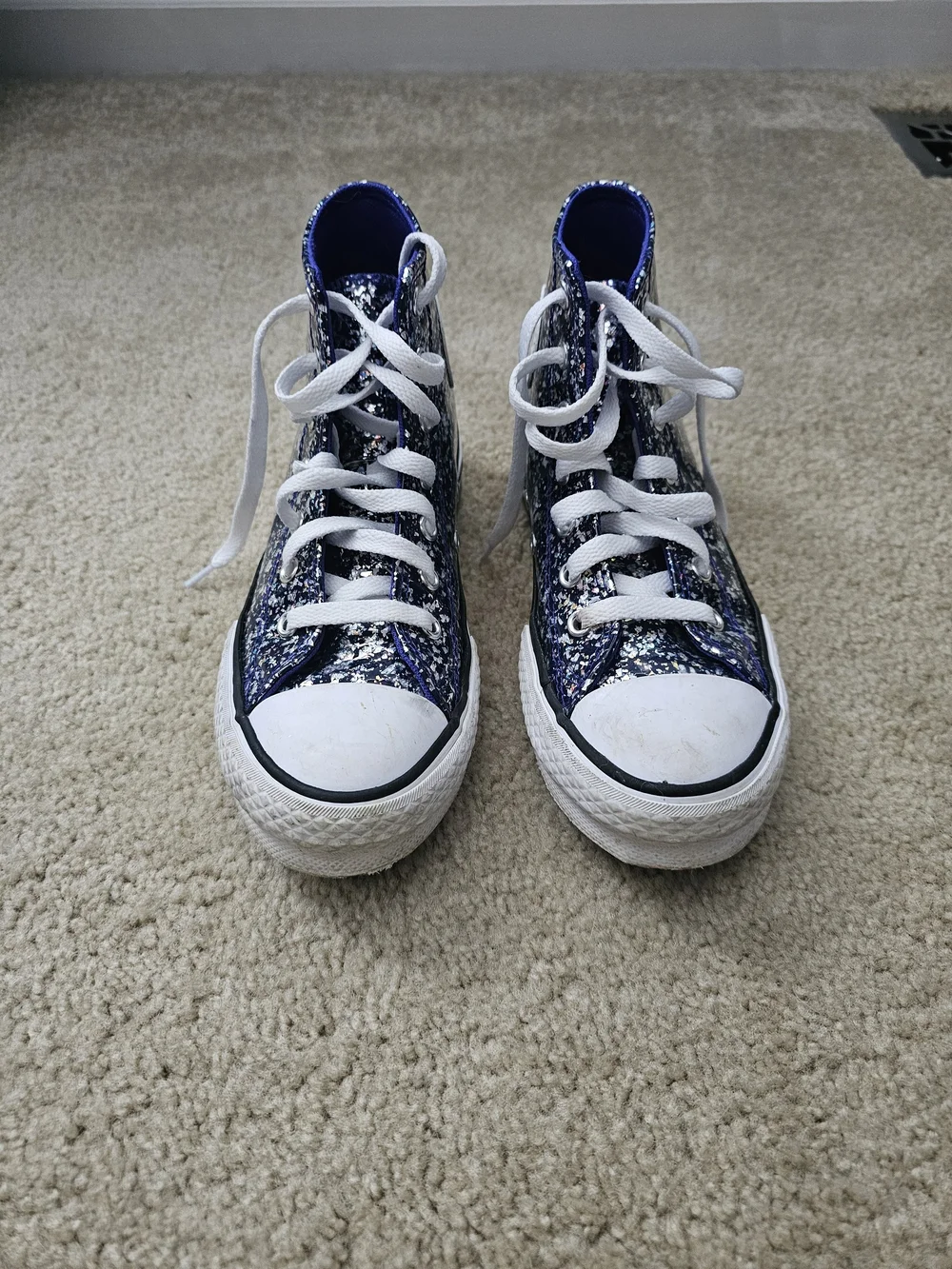 Converse Kids High-Top Glitter Sneakers in Navy and White